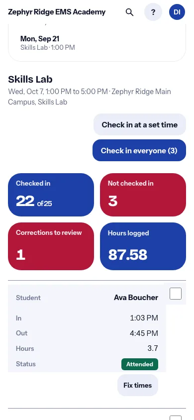 A student checking in on a phone.